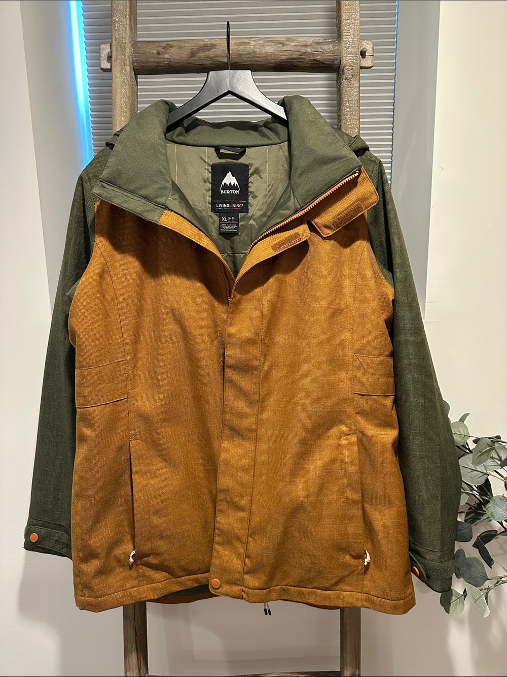Burton Men’s Two-Tone Hooded Jacket — Olive Green & Rust